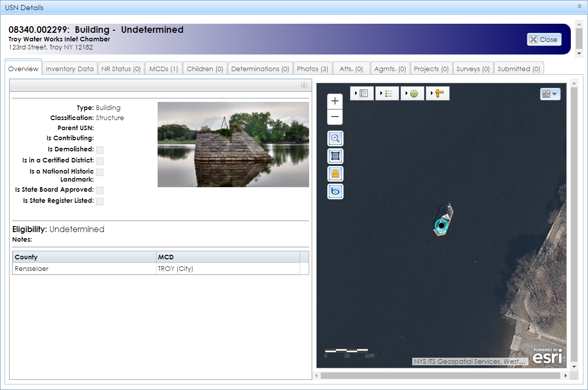 The Overview tab in the USN Details module contains general information about the USN on the left and an expandable map interface on the right.