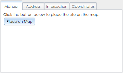 The Manual tab in the Locate the Resource step of the Archaeological Site Wizard contains a button for launching the point drawing tool.