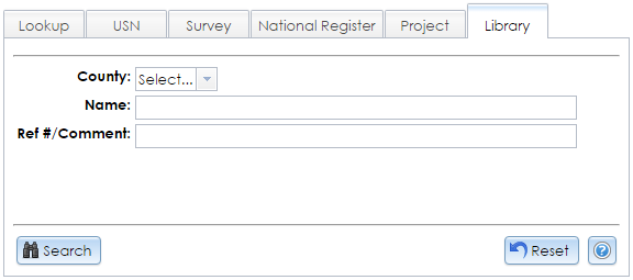 The Library tab under the Criteria tab on the Search page contains a dropdown selector and text fields for entering criteria to search for miscellaneous records in the CRIS Library.