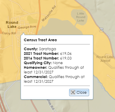 This detail from the map interface shows an area within a qualifying census tract.